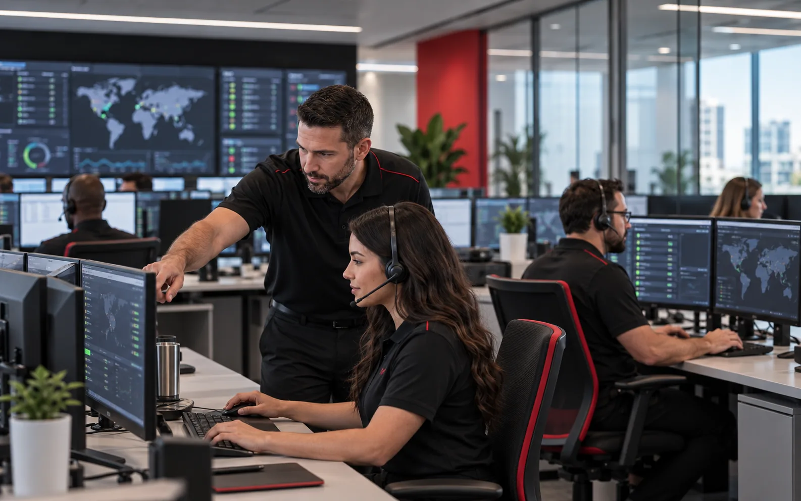 A DEX Managed IT support team at work on a monitored helpdesk floor.