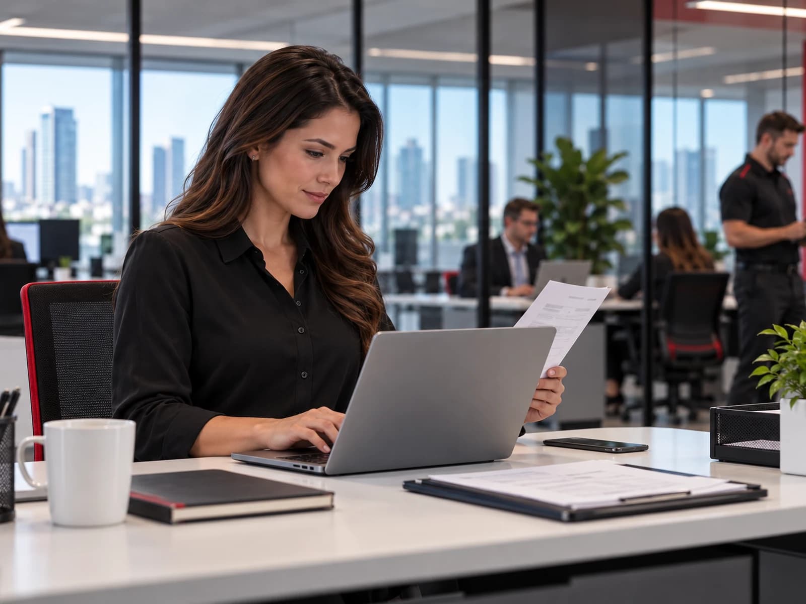 An employee indexes a scanned document on a laptop.