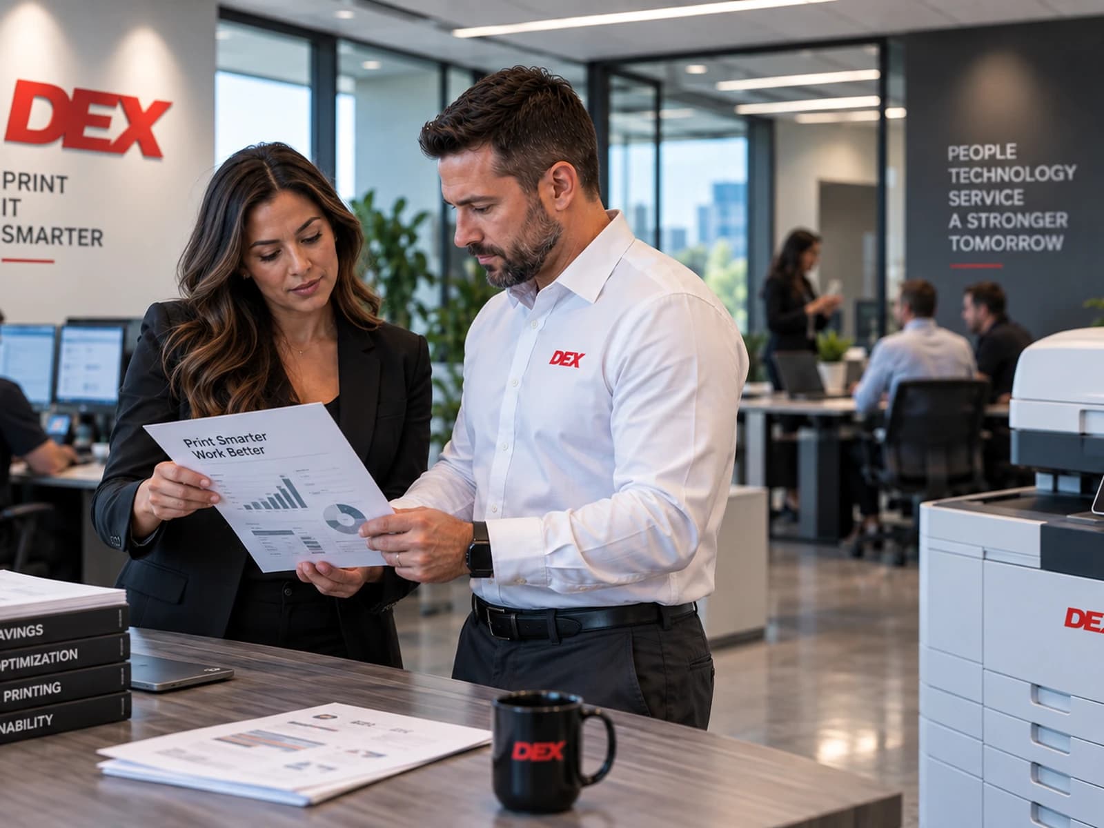 A DEX specialist walks a colleague through fleet assessment findings.