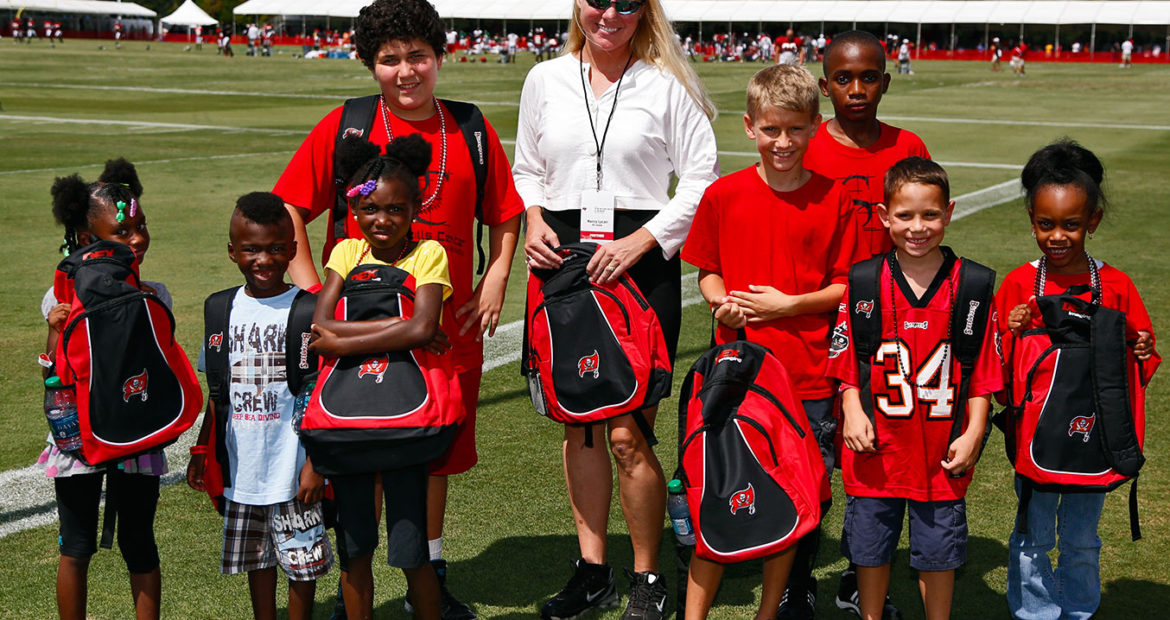 Tampa Bay Buccaneers Practice - Kids with Bucs Backpacks from DEX Imaging