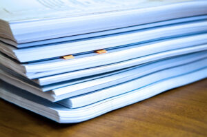 Stack of bound business documents