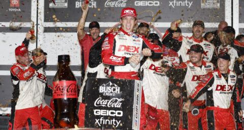 Harrison Burton and Team in Victory Lane at Daytona