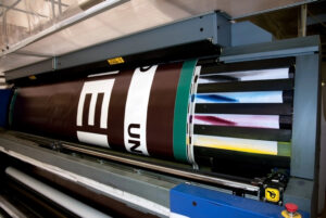 Closeup of printed page on large format printer