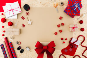 Christmas ornaments and decorations on a table