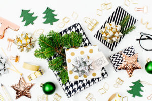 Assortment of Christmas decorations and gifts