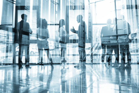 Multiple exposure of busy corporate office