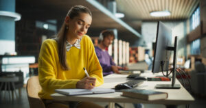 Student working in library