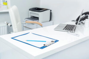 Desk in pediatrician's office
